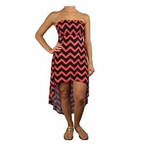 Strapless Chevron High Low Maxi Dress